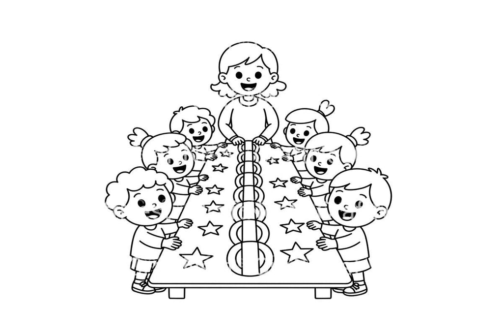 Teacher and Kids Playing Coloring Books