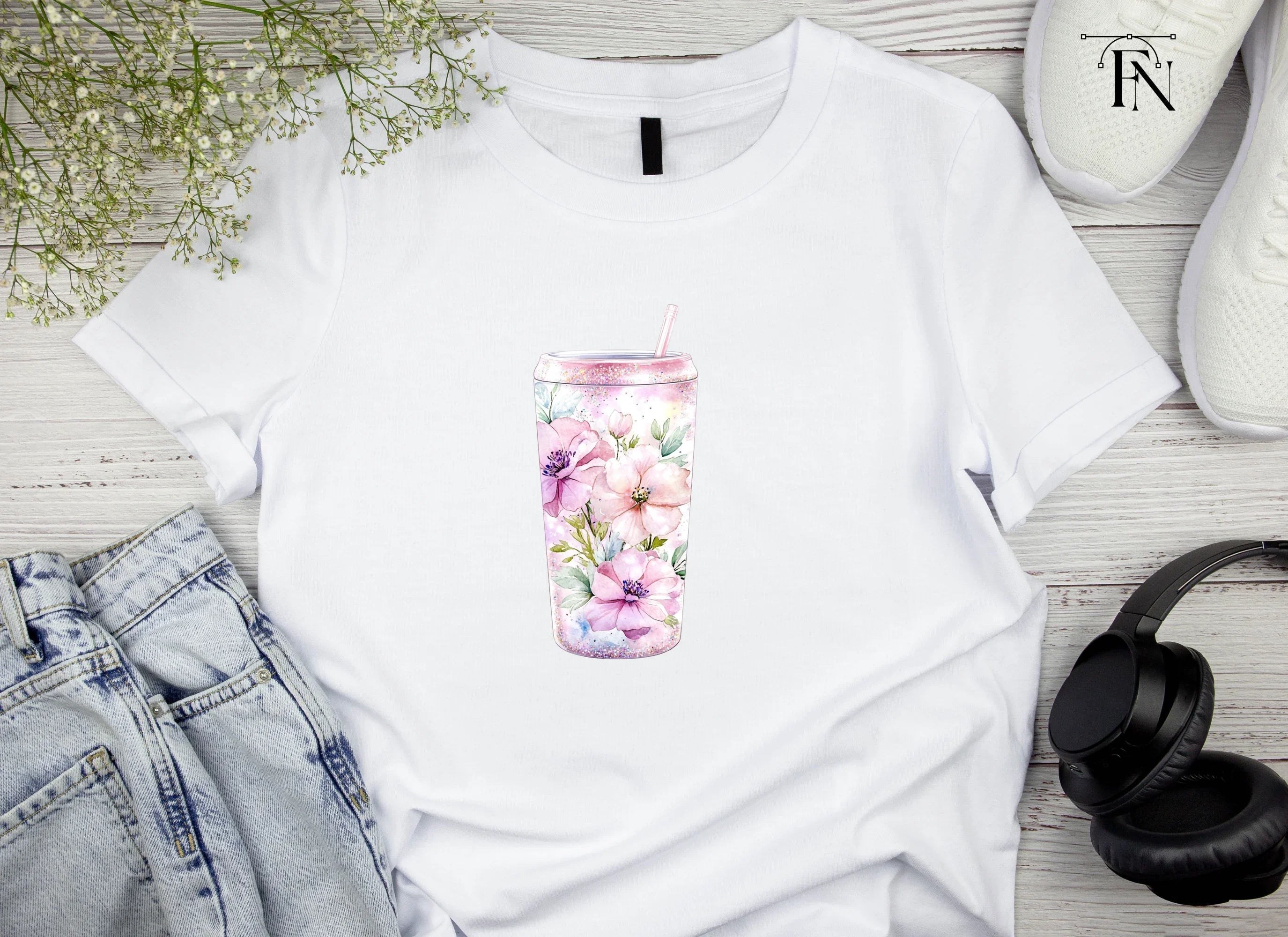 Pink Floral Tumbler Clipart Bundle