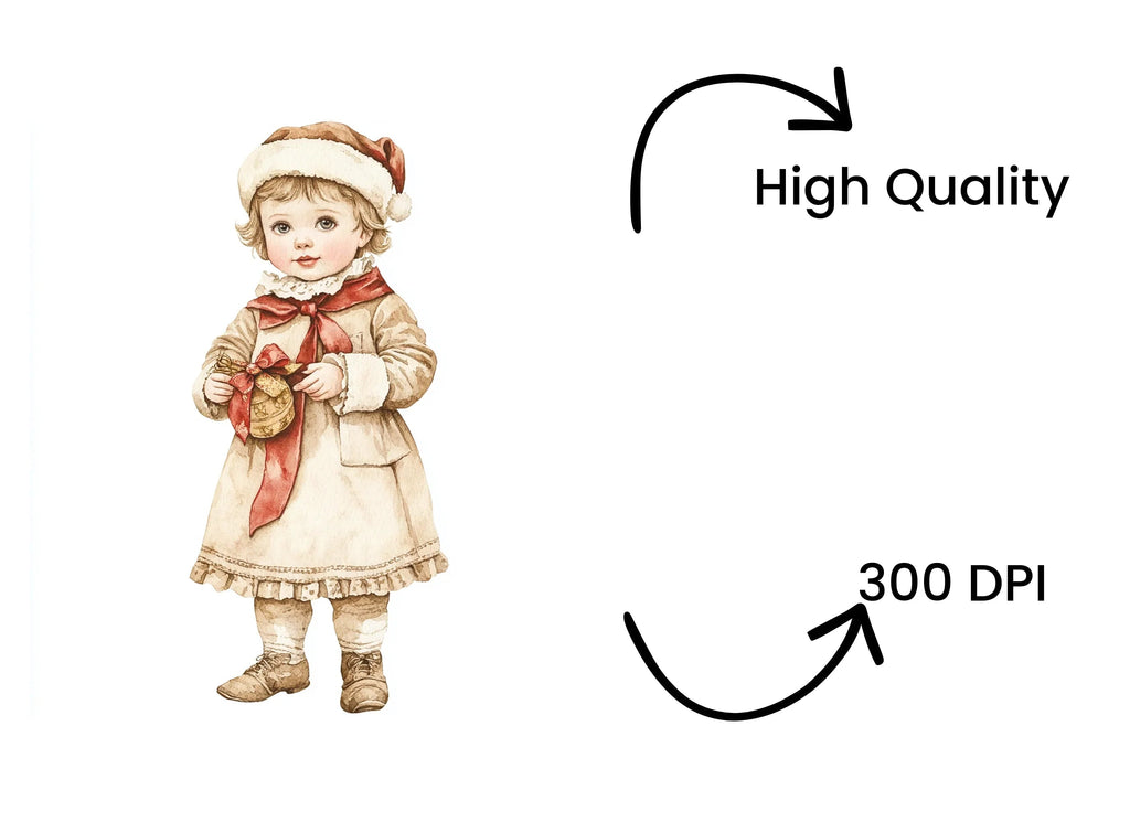 Vintage Christmas Girls Clipart Bundle
