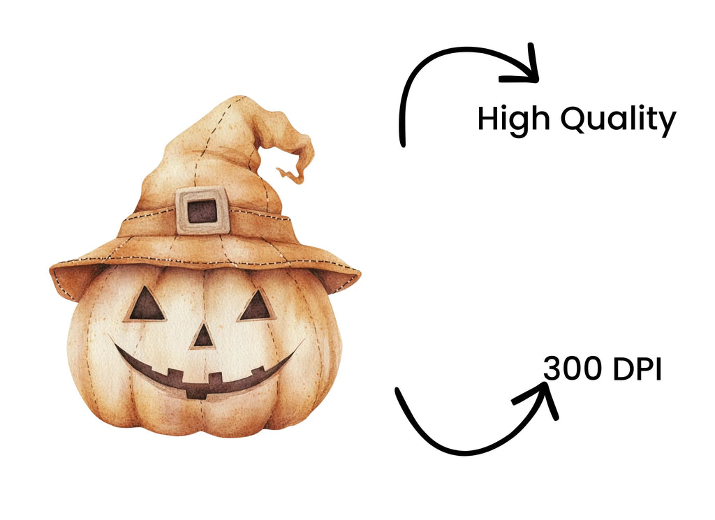 Spooky Jack-O'-Lanterns with Witch Hats Clipart Bundle