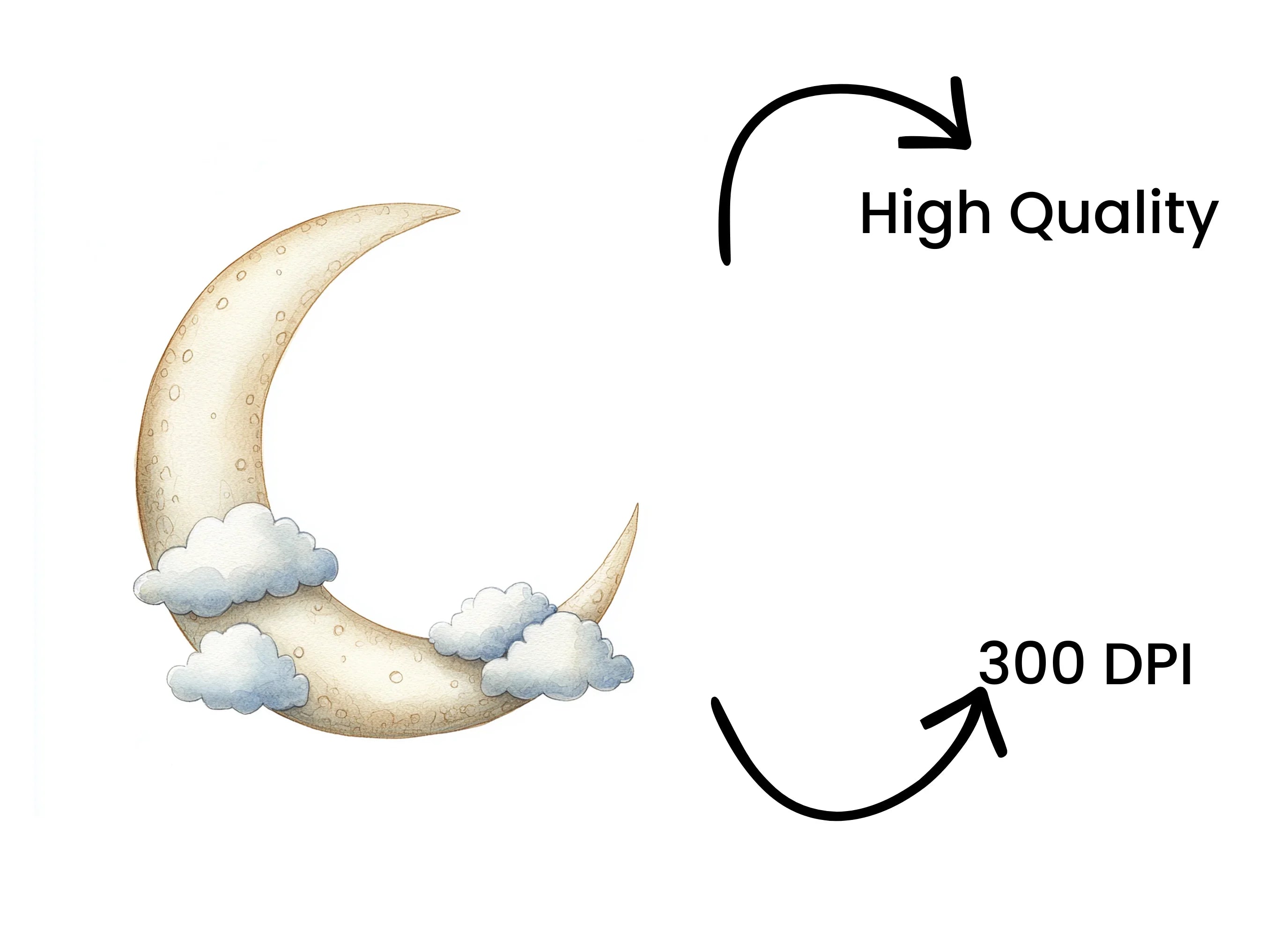 Sleeping Moon and Clouds Clipart Bundle