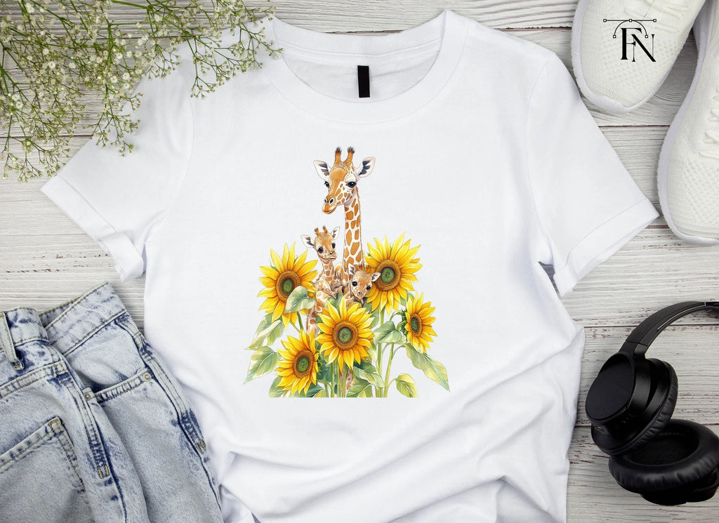 Giraffe Family with Sunflowers Clipart Bundle