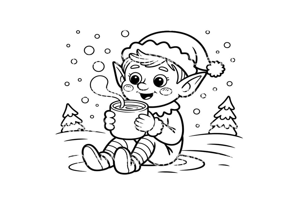 Cute Christmas Elf Hot Cocoa Coloring Books