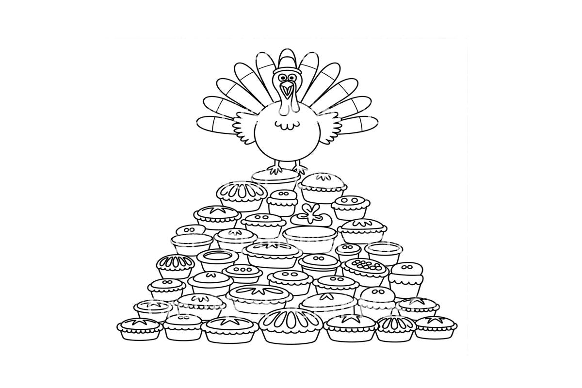 Cute Turkey on Pie Stack Coloring Books