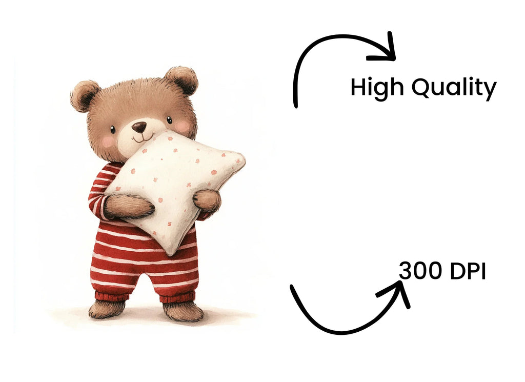 Pajama Teddy Bears with Pillows Clipart Bundle