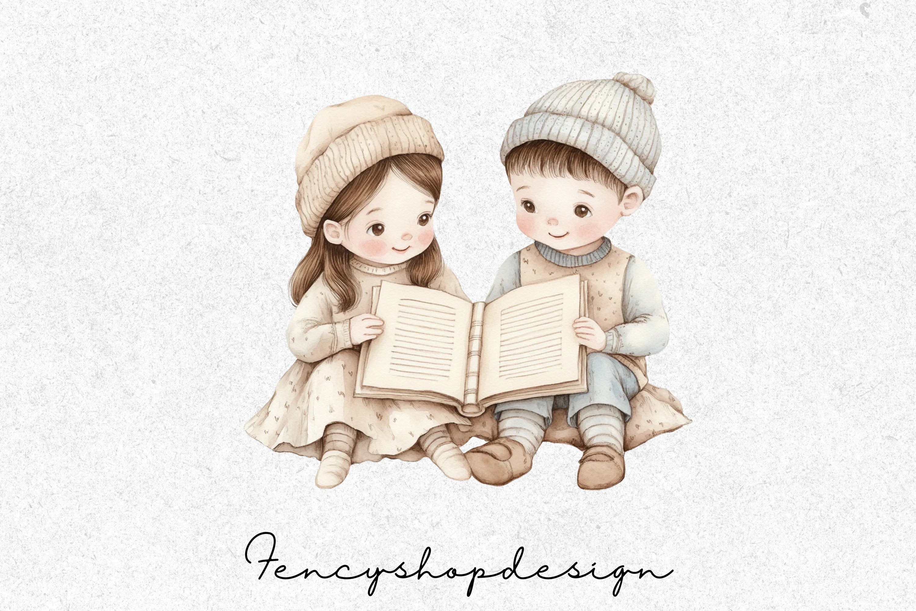 Cute Kids Reading Books Clipart Bundle