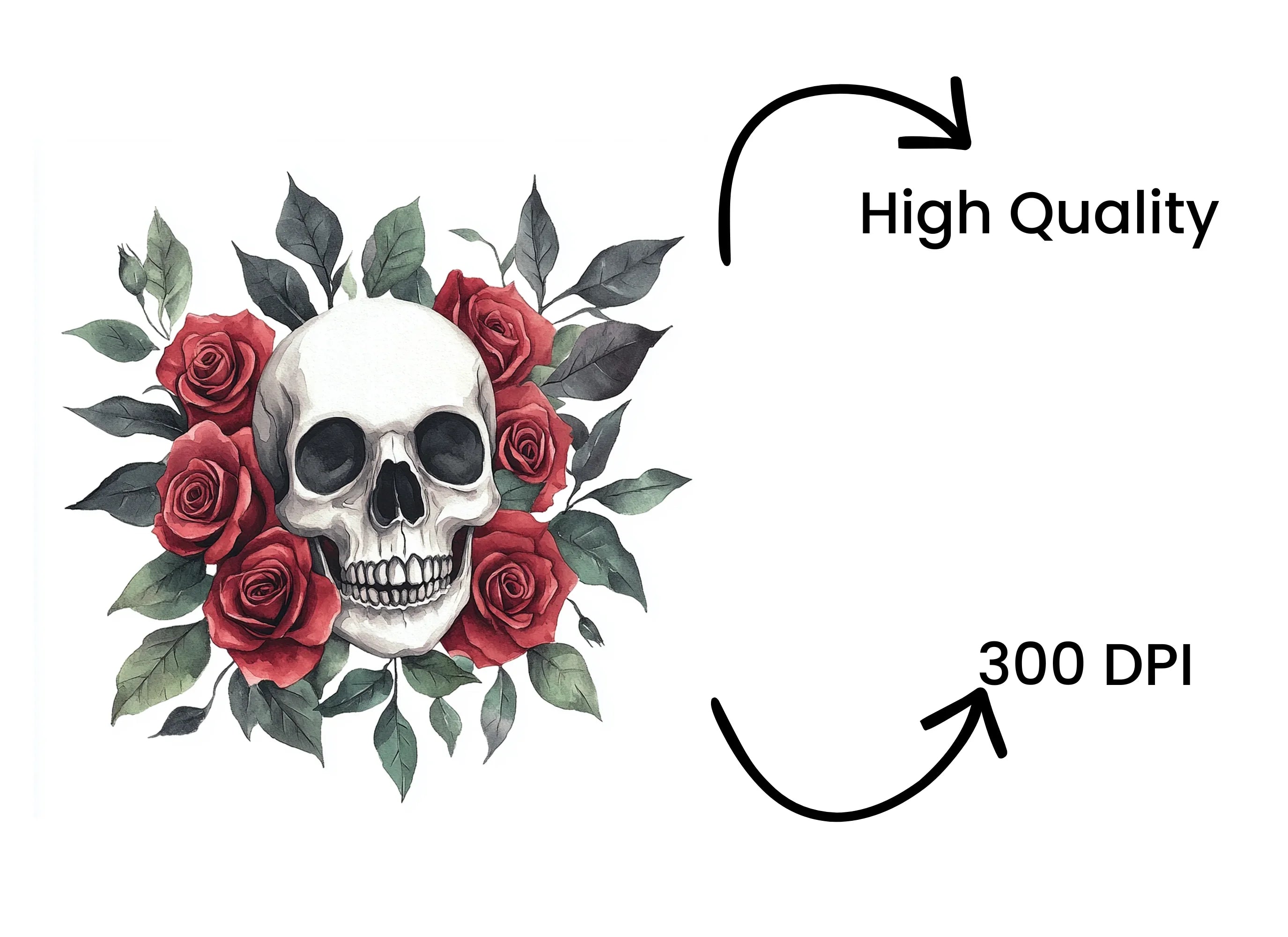Red Rose Skull Clipart Bundle