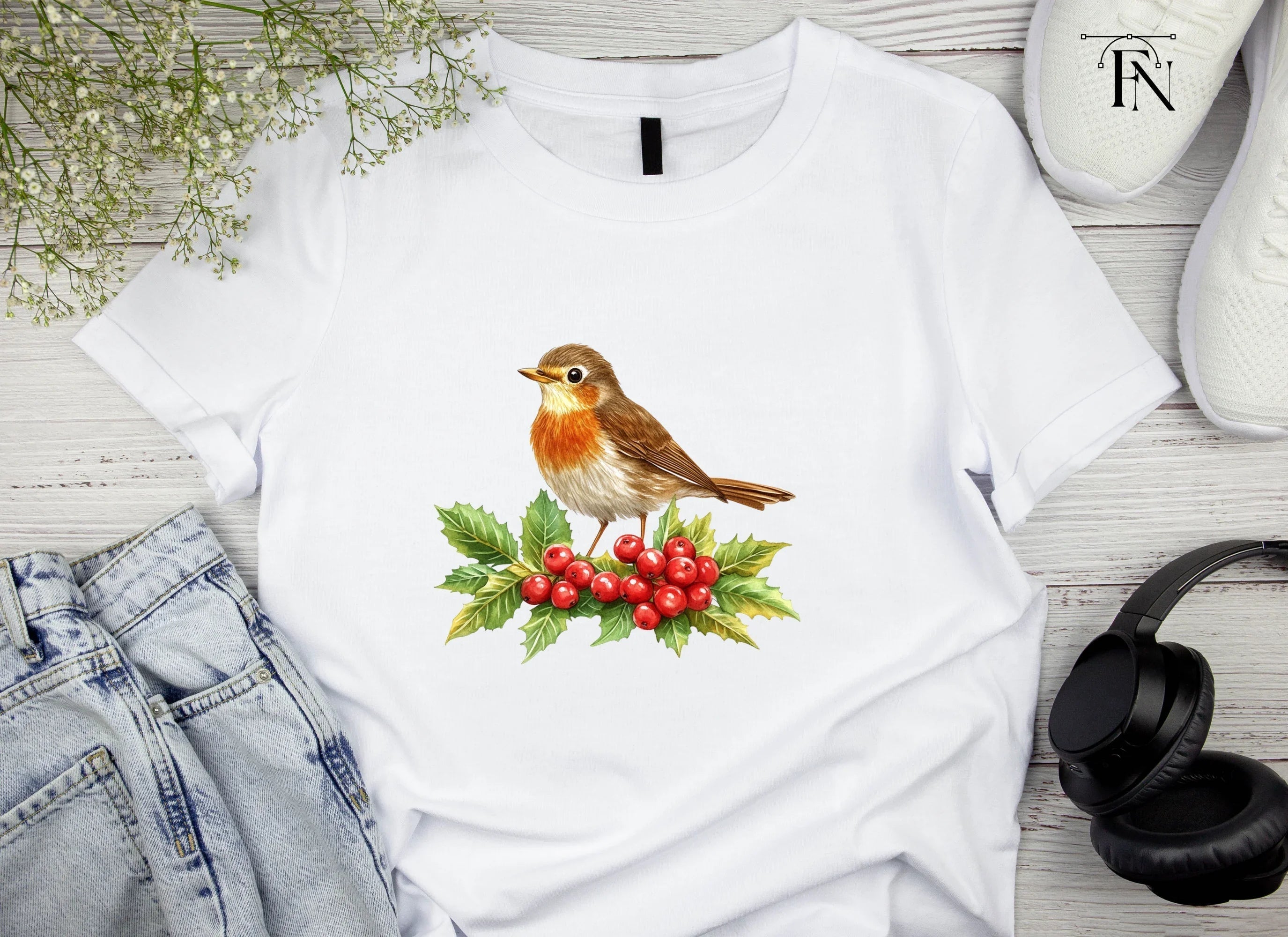 Robins with Holly Berries Clipart Bundle