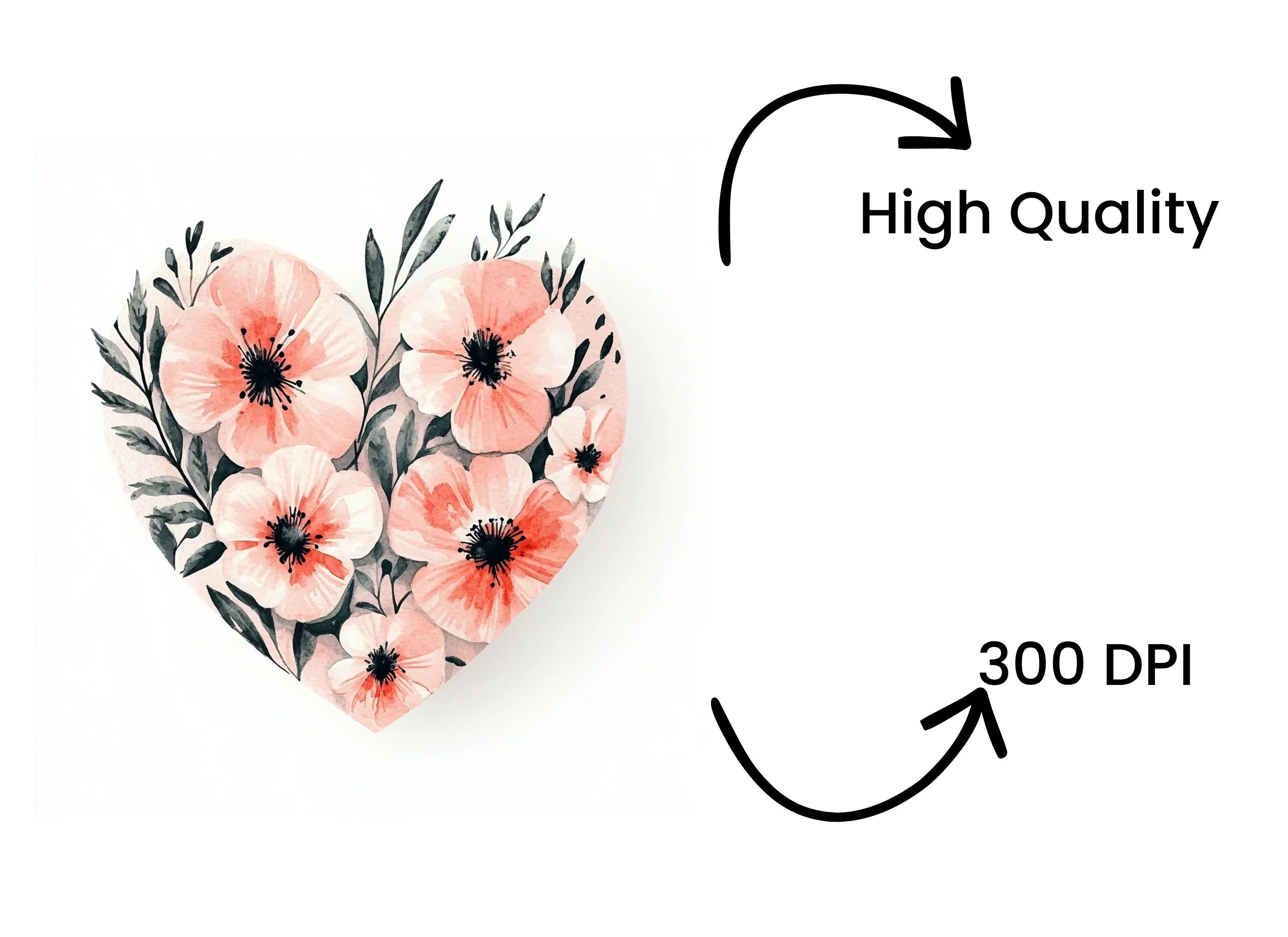 Blush Pink Floral Heart Clipart Bundle