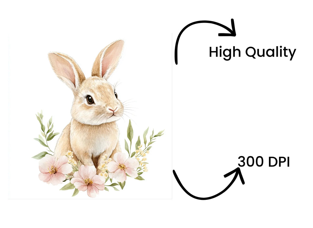 Adorable Bunny with Pink Flowers Clipart Bundle