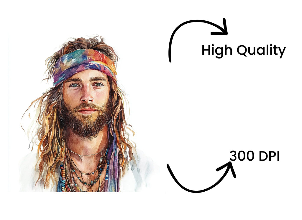 Hippie Style Men Illustrations Clipart Bundle
