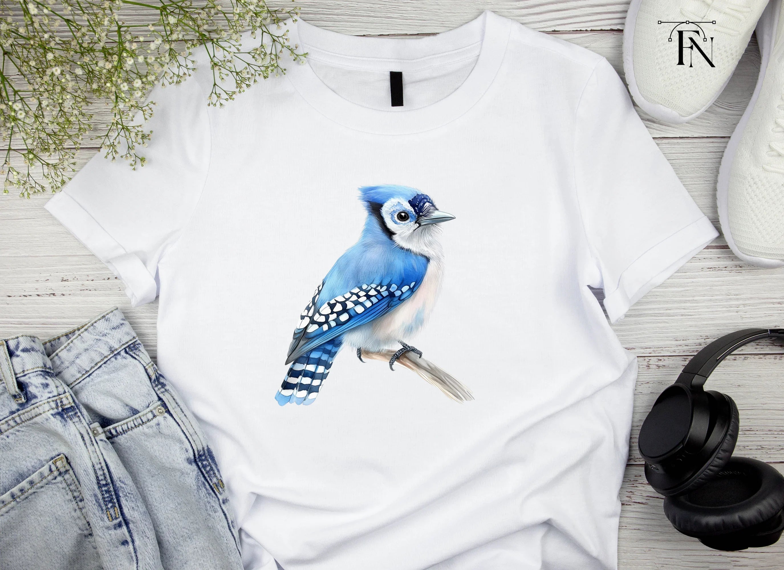 Realistic Blue Jay Perched Clipart Bundle