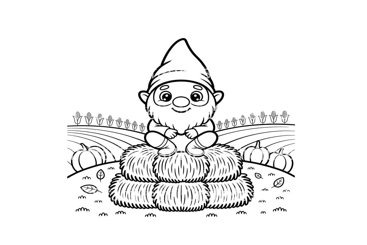 Autumn Gnome Hay Bale Coloring Books