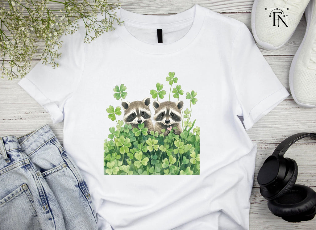 Cute Raccoons in Lucky Clover Clipart Bundle