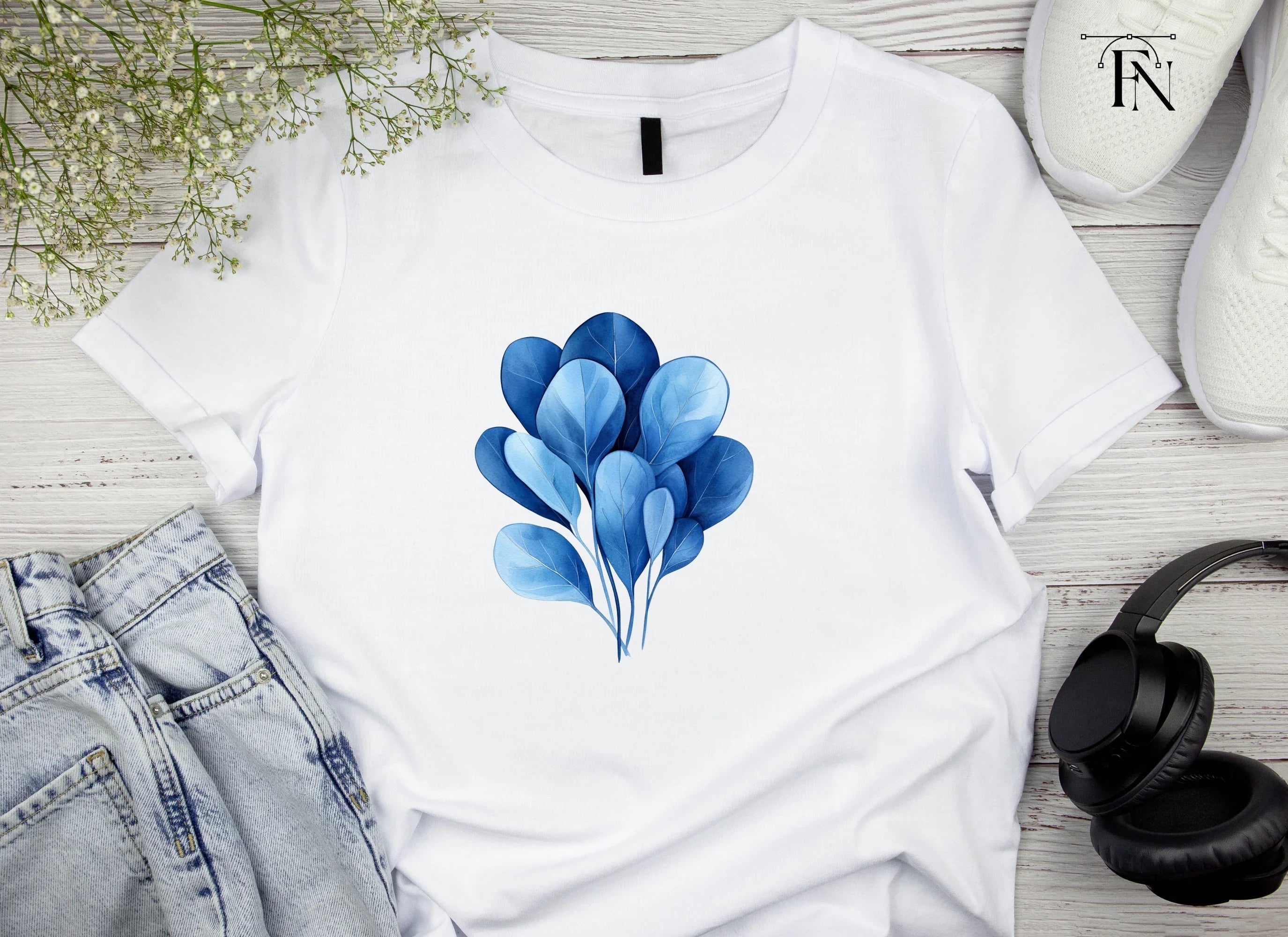 Blue Leaves Clipart Bundle