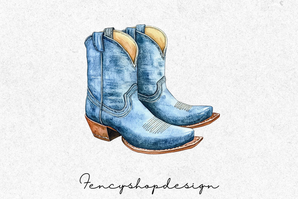 Blue Cowboy Boots Clipart Bundle