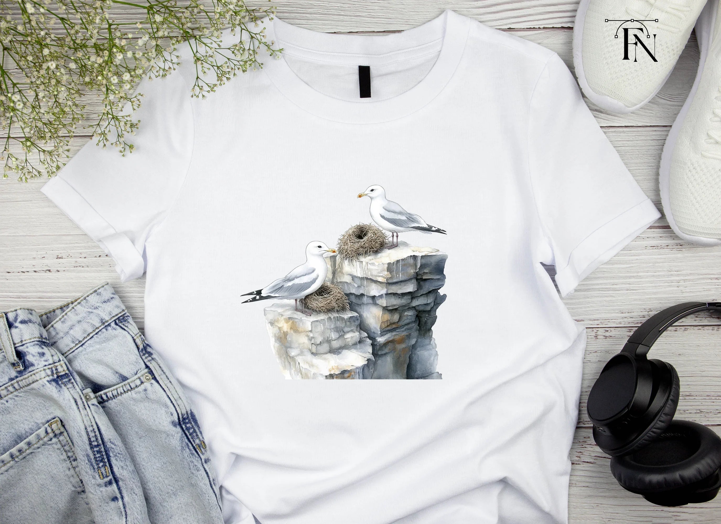 Seagulls on Rocks with Nests Clipart Bundle