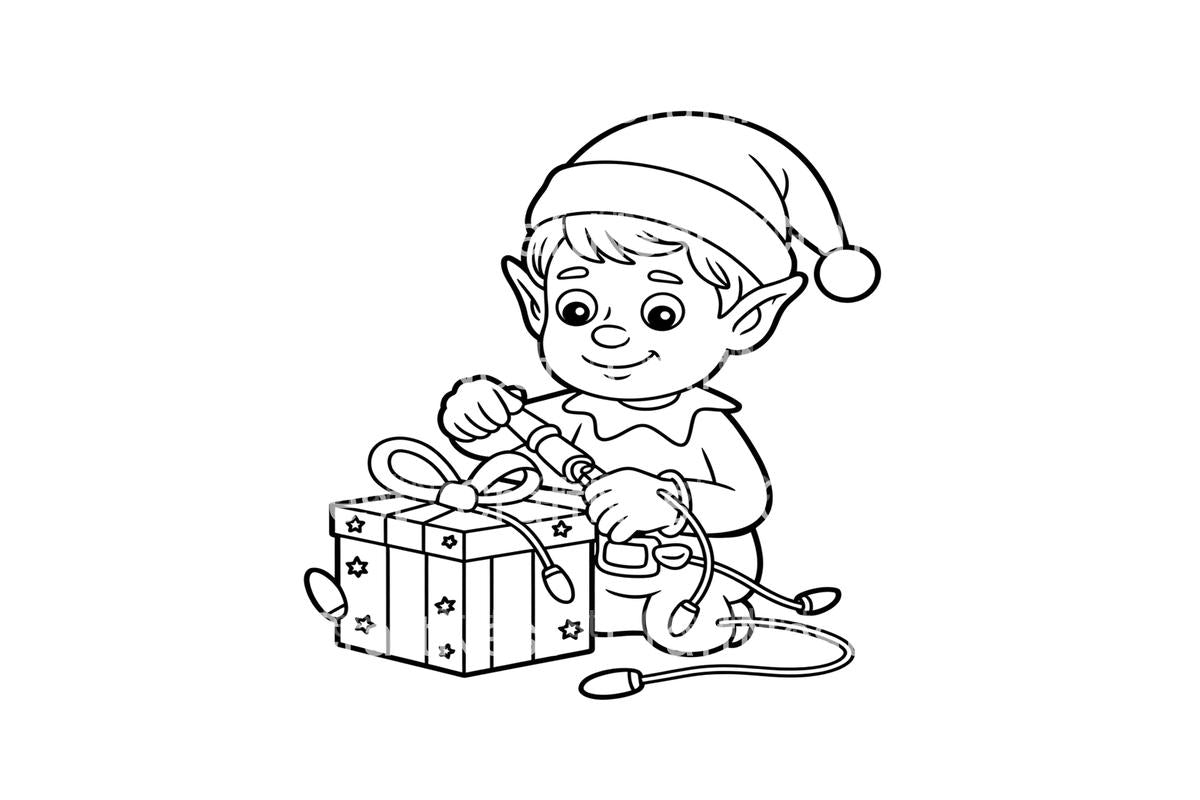 Christmas Elf Decorating with Lights Coloring Books