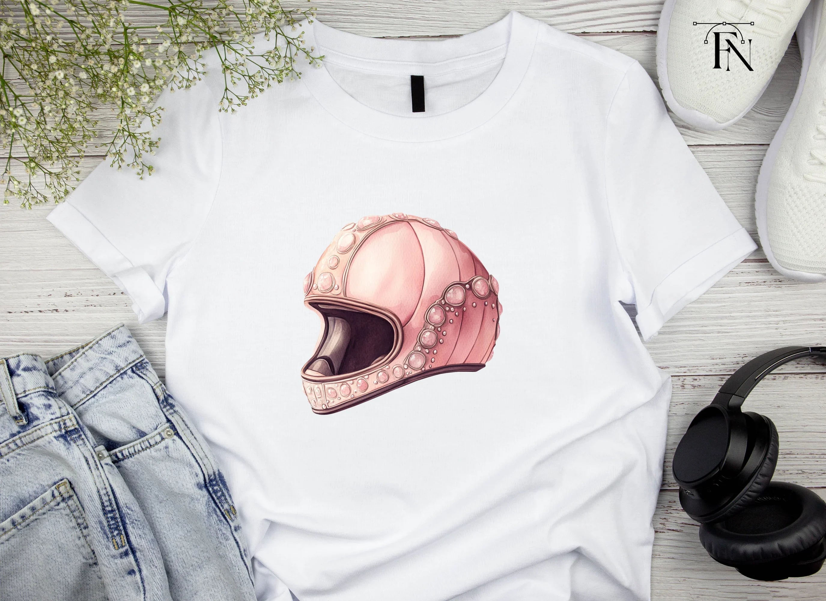 Pink Gemstone Motorcycle Helmets Clipart Bundle