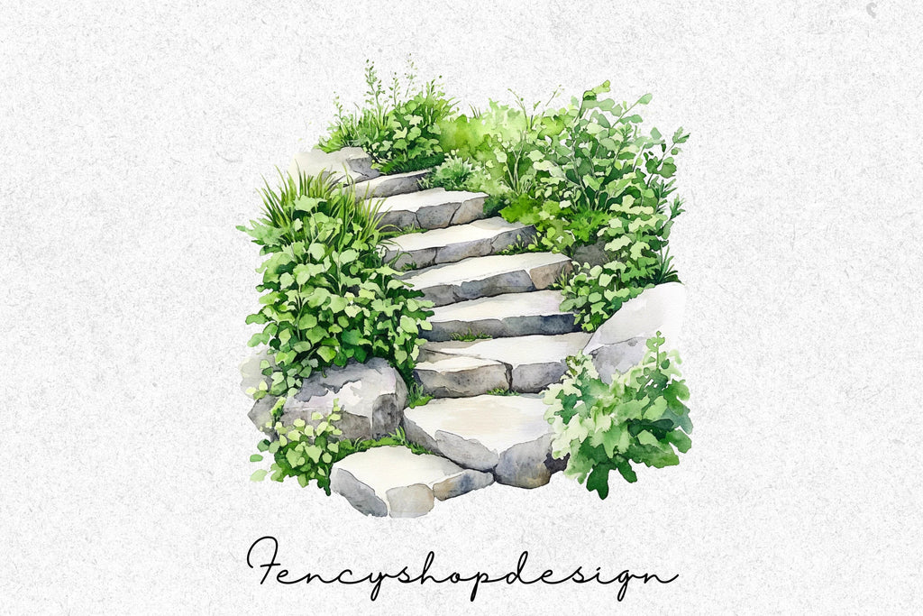 Garden Stairs Steps Clipart Bundle