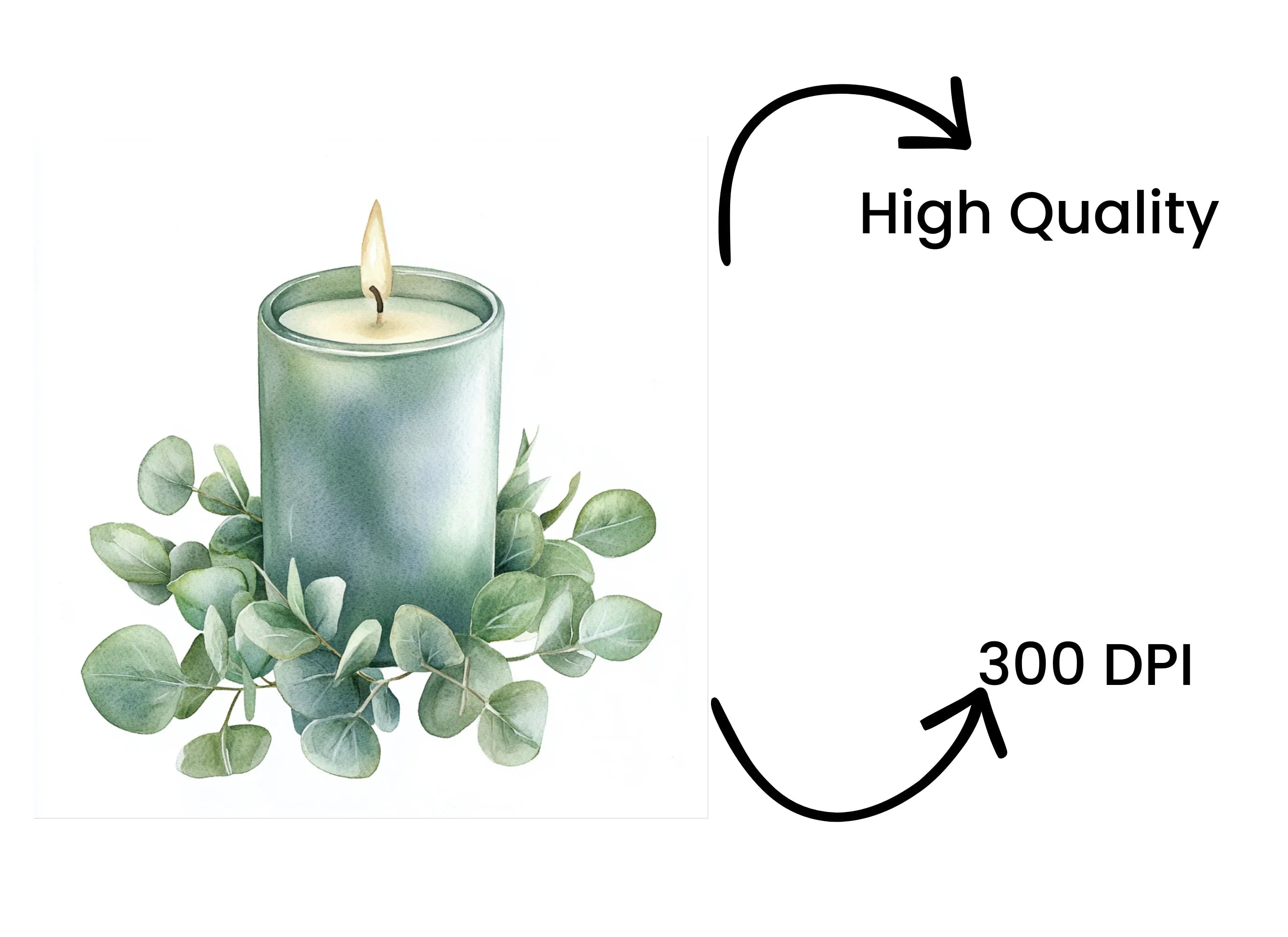 Blue Eucalyptus Candle Clipart Bundle