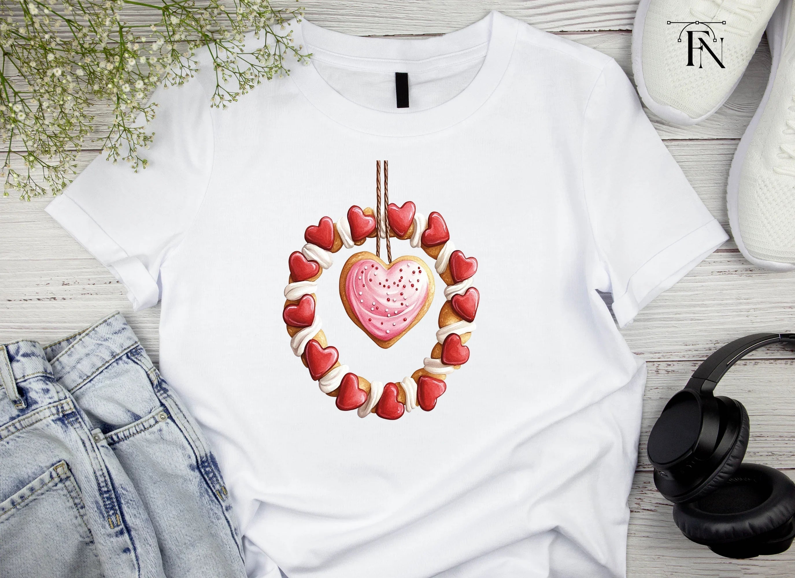 Valentine Heart Cookie Wreath Clipart Bundle
