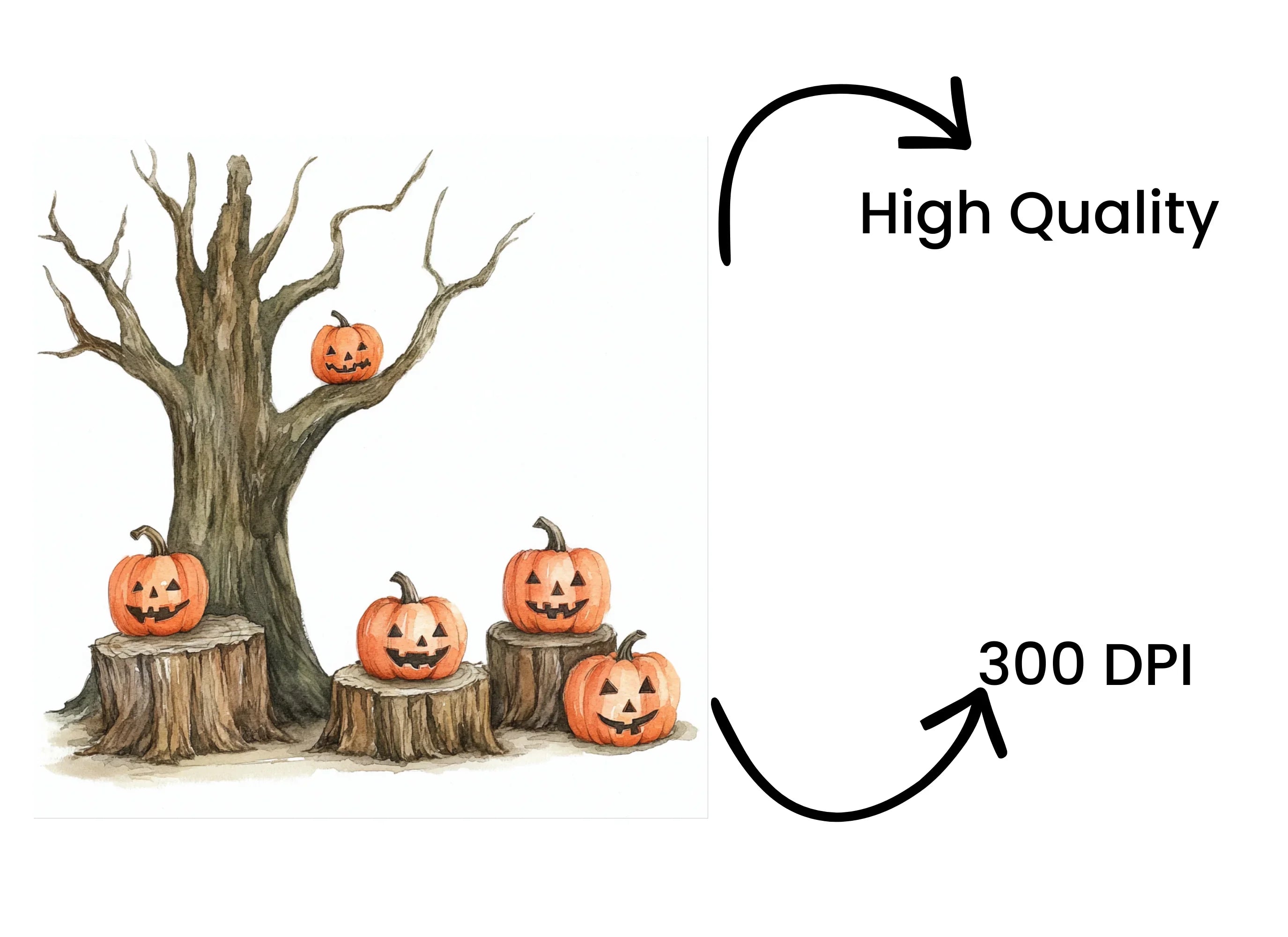 Spooky Halloween Pumpkin Tree Clipart Bundle