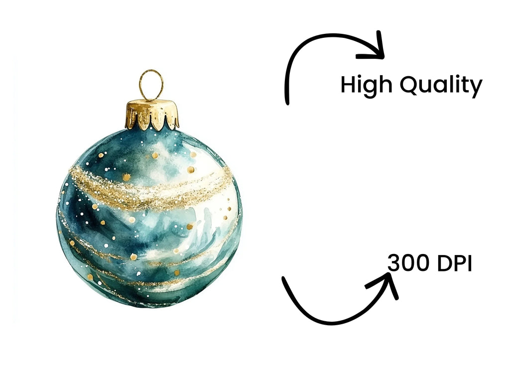 Teal Christmas Ornaments Clipart Bundle