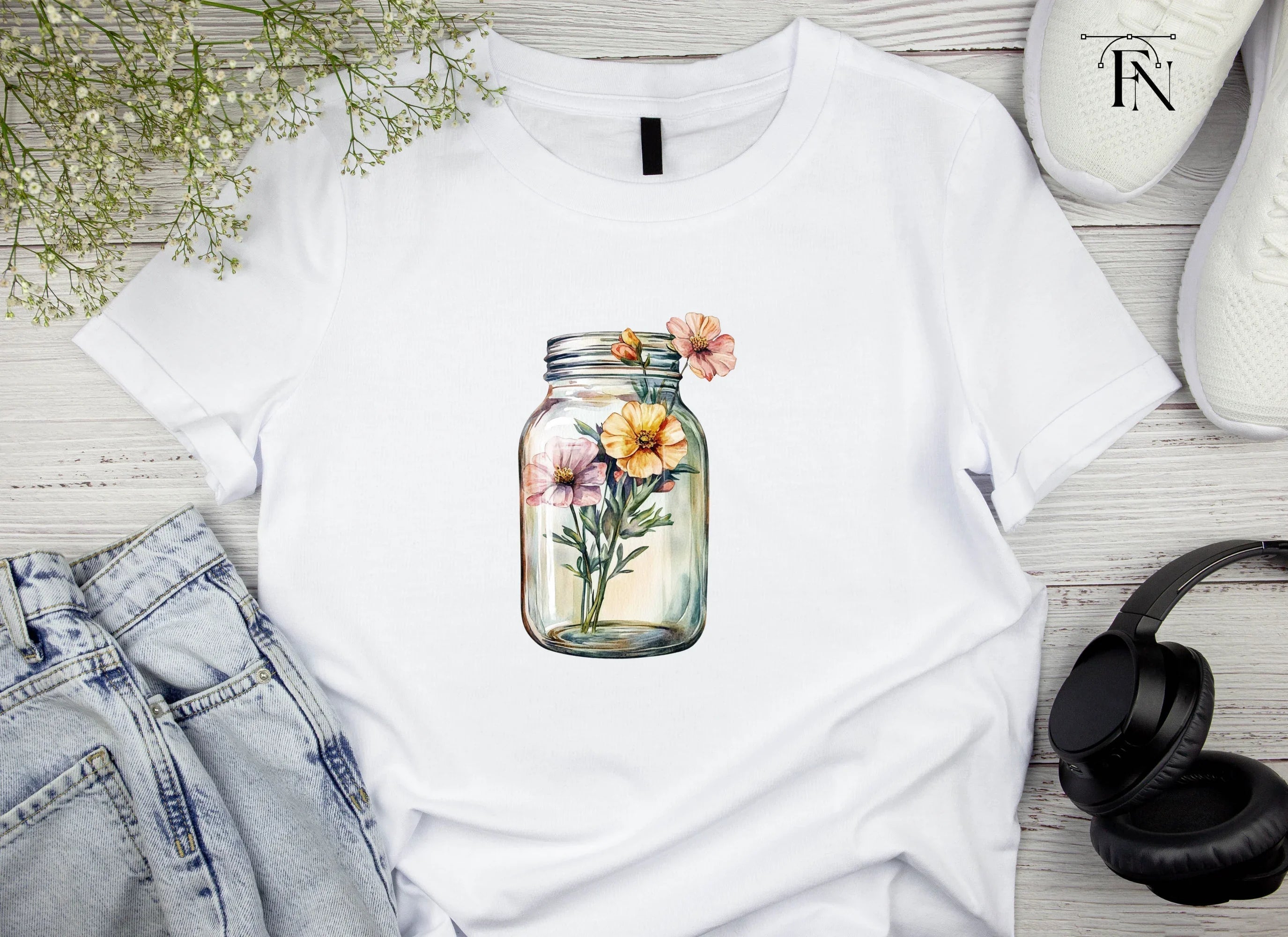 Flowers in Mason Jar Clipart Bundle