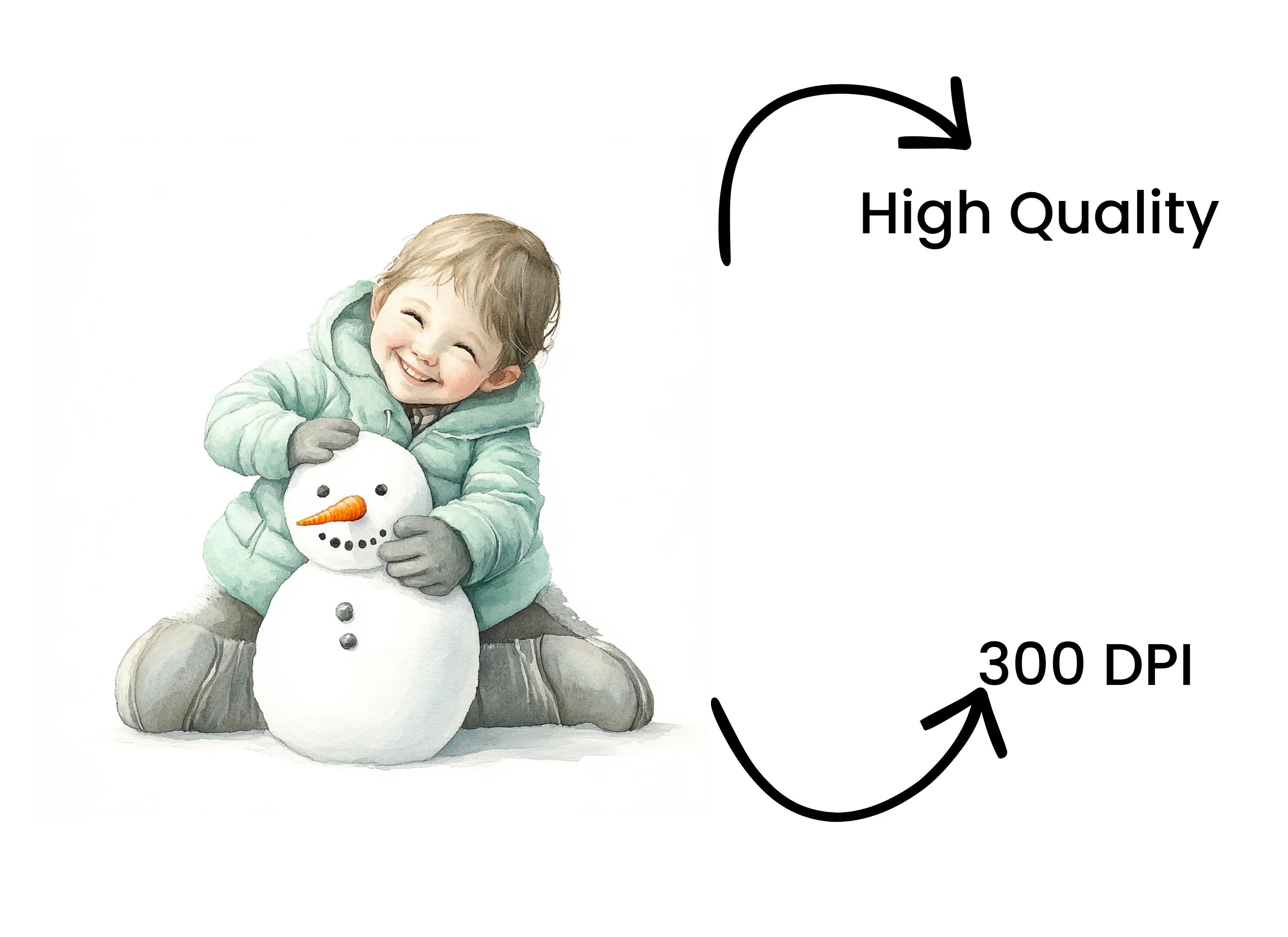 Kids Hugging Snowman Clipart Bundle