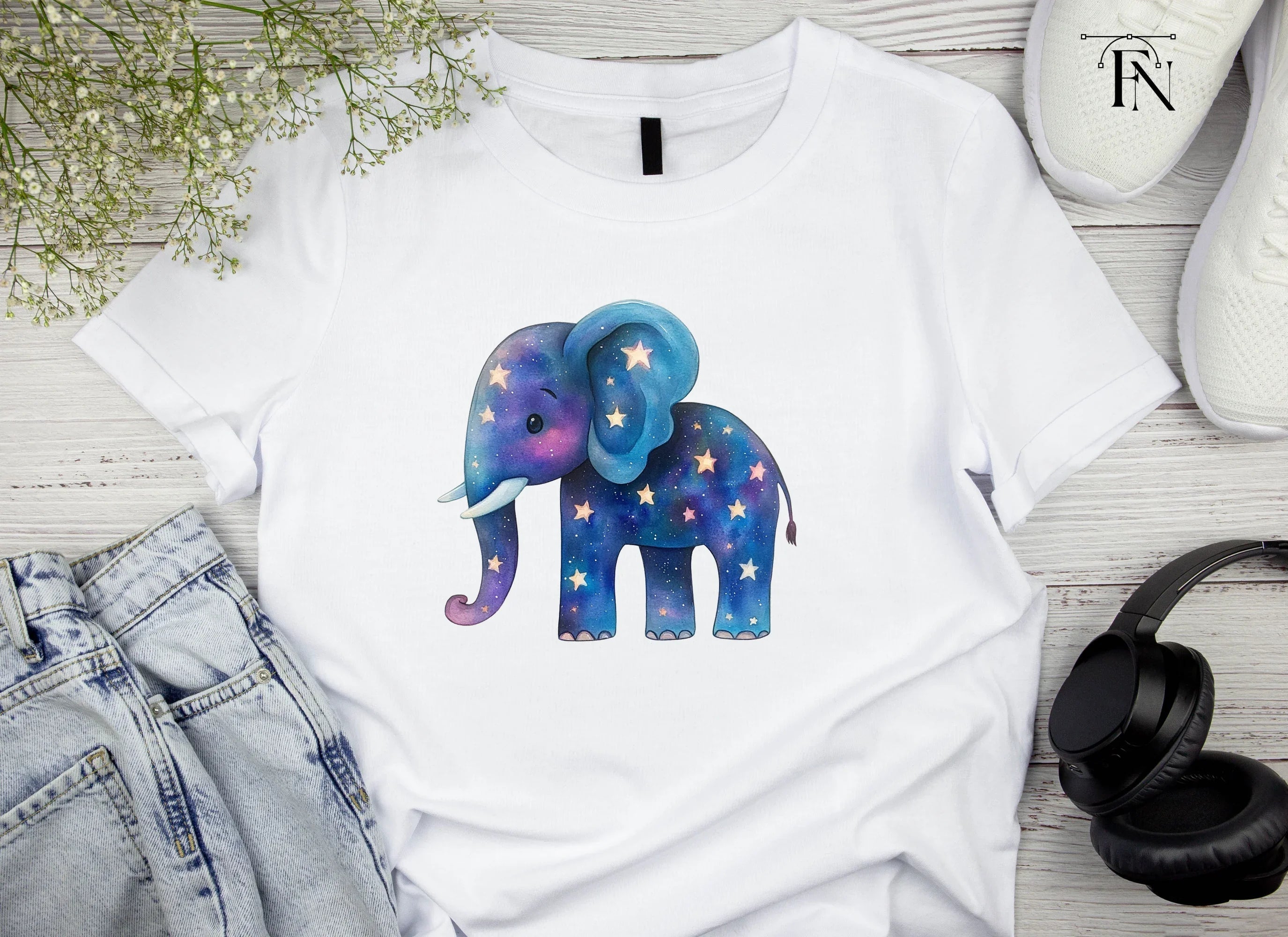 Starry Night Elephant Clipart Bundle