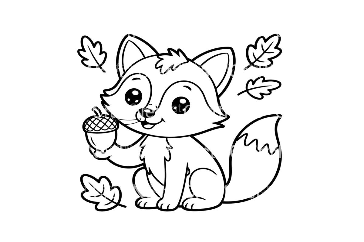 Cute Fox with Acorns Coloring Books