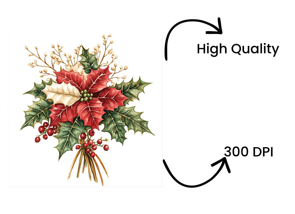 Poinsettia and Holly Christmas Clipart Bundle