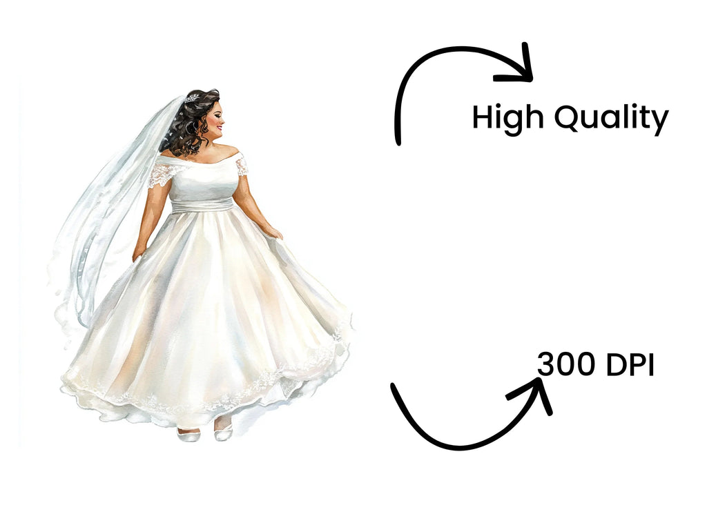 Plus Size Bride Wedding Dress Clipart Bundle