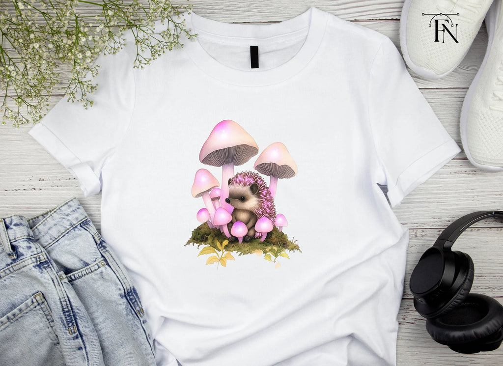 Fantasy Hedgehogs with Pink Mushrooms Clipart Bundle