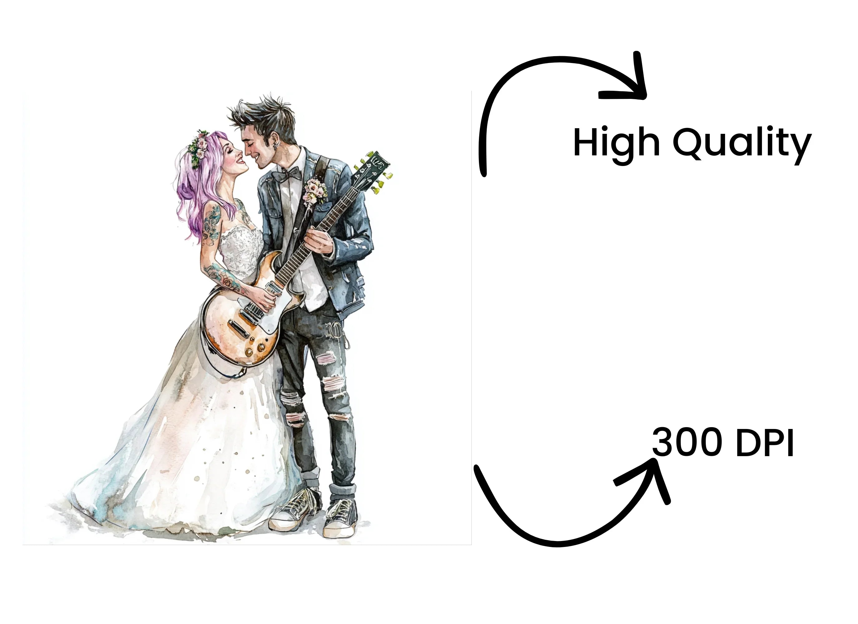 Rock Roll Wedding Couple Clipart Bundle