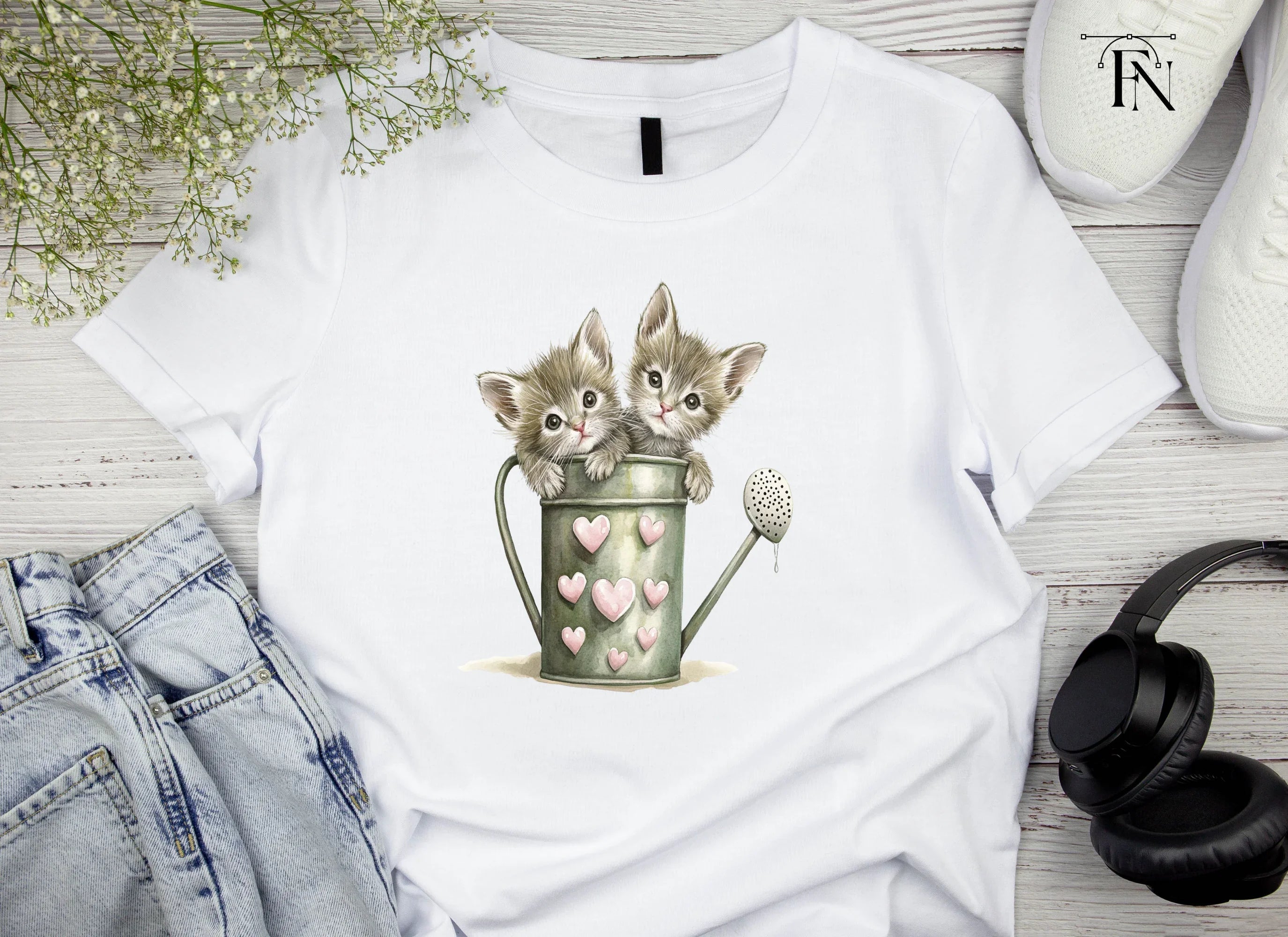 Cute Animals in Watering Cans Clipart Bundle