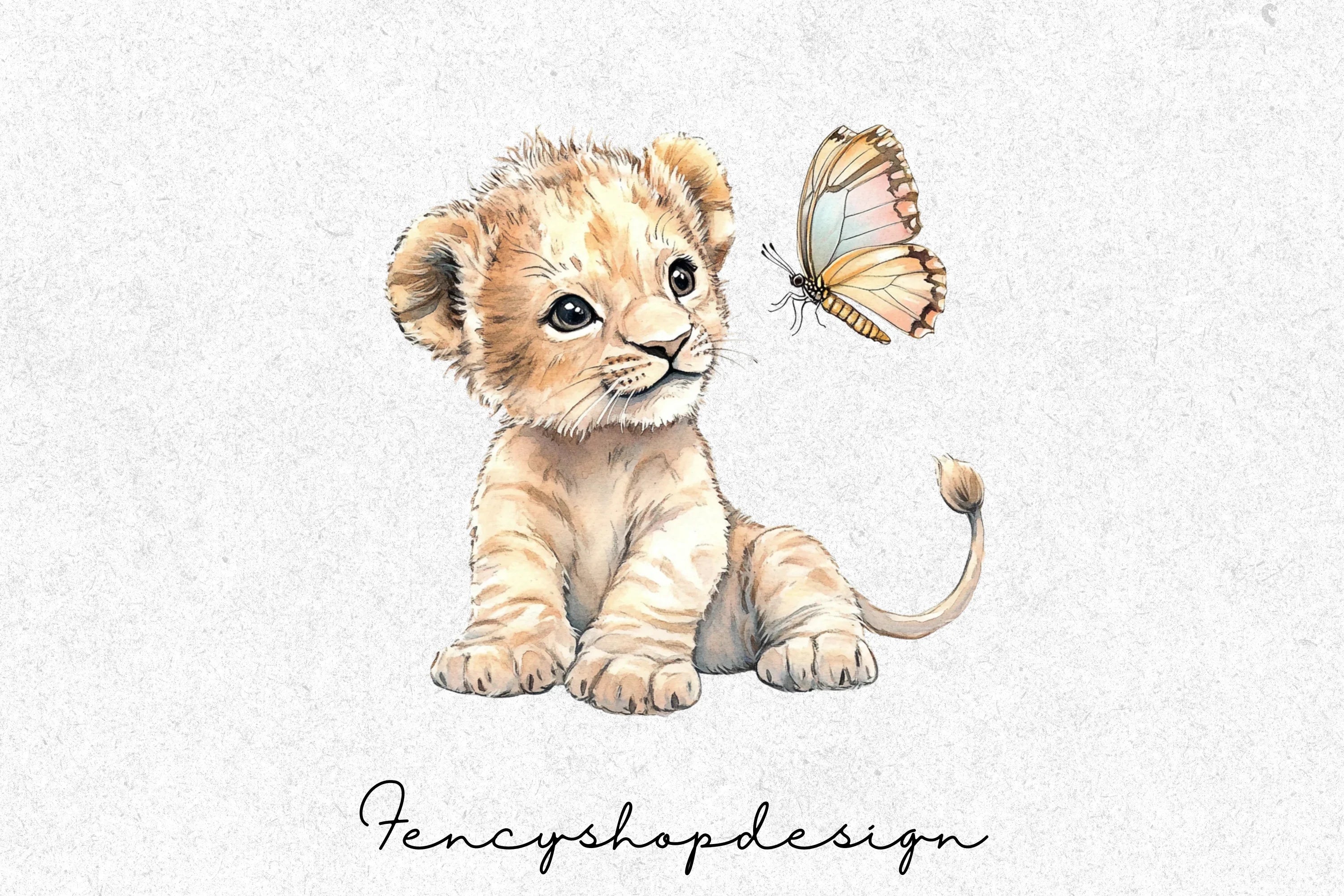 Adorable Lion Cub Butterfly Clipart Bundle