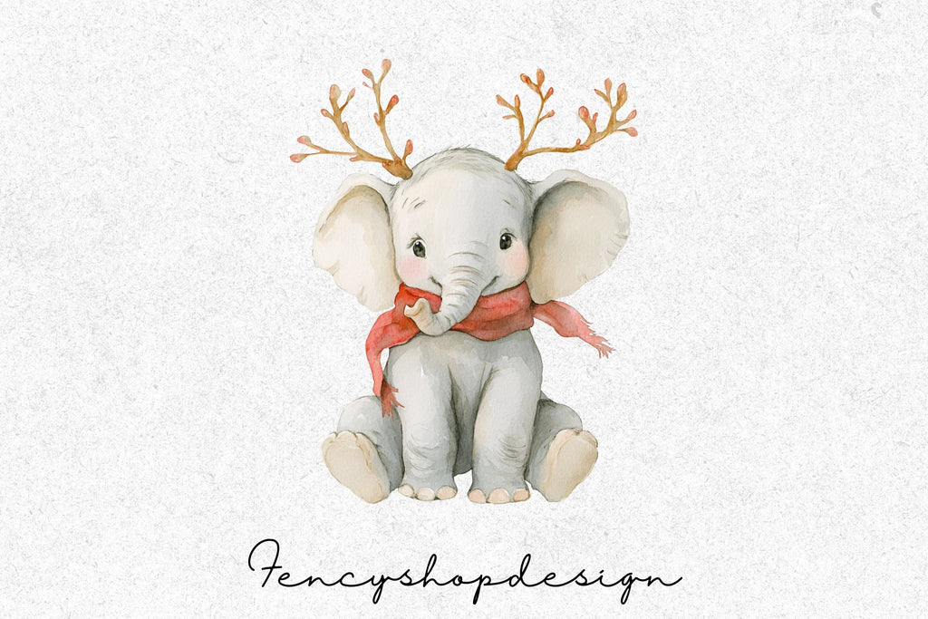 Cute Christmas Elephant Clipart Bundle