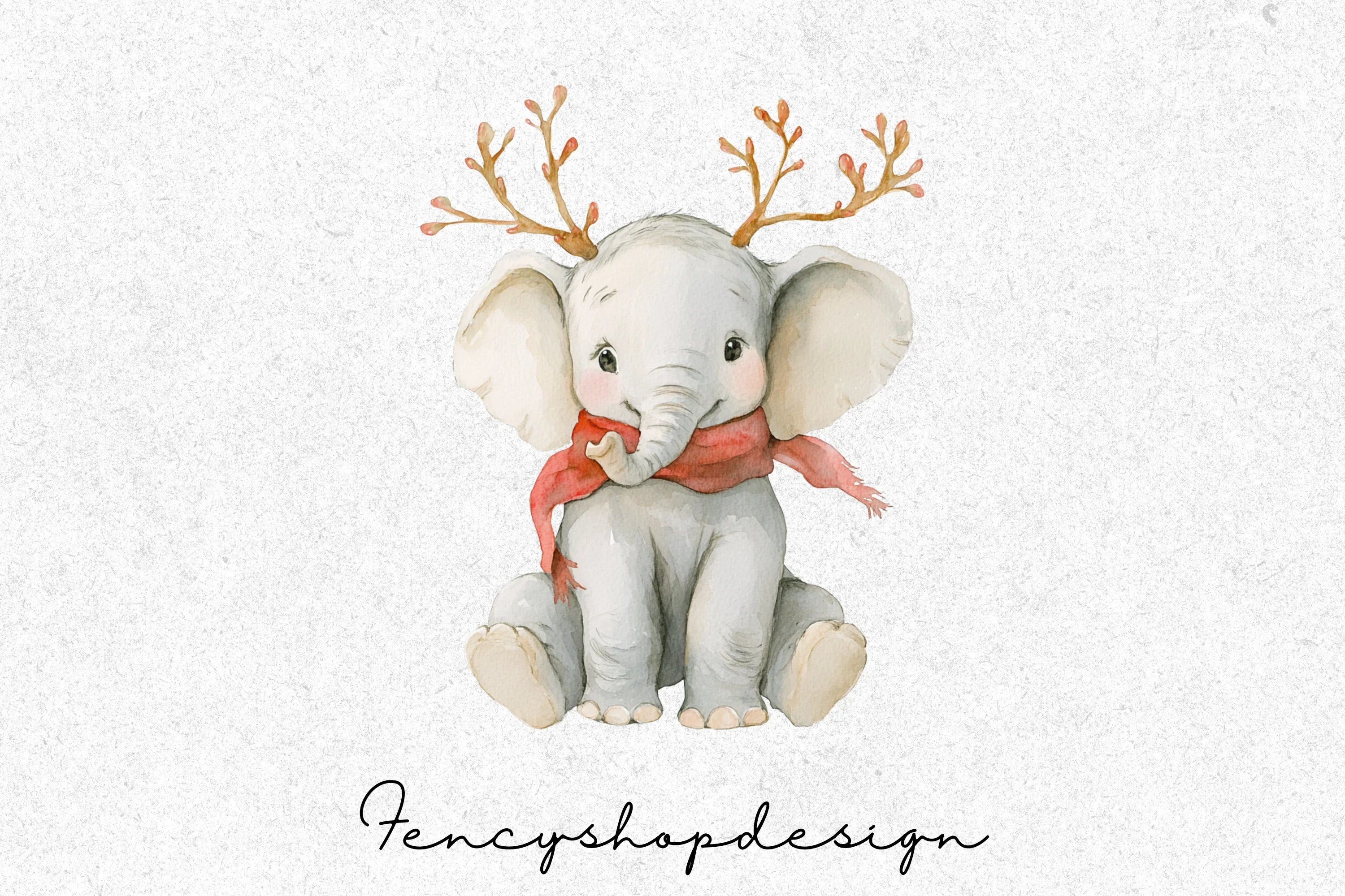 Cute Christmas Elephant Clipart Bundle