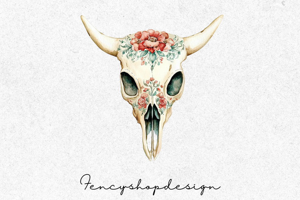 Boho Bull Skull Clipart Bundle