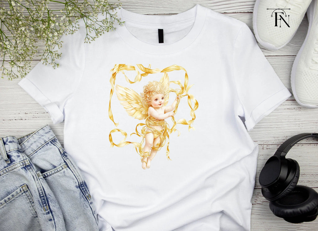 Golden Angel Cherubs with Ribbons Clipart Bundle