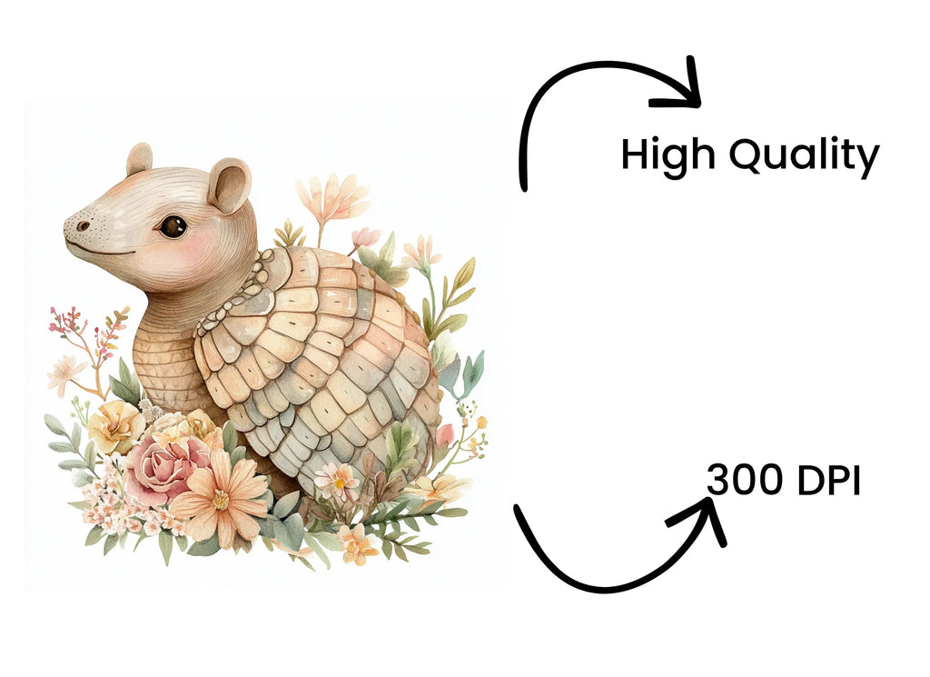 Cute Armadillo with Flowers Clipart Bundle
