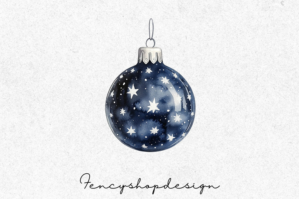 Blue Starry Christmas Ornaments Clipart Bundle