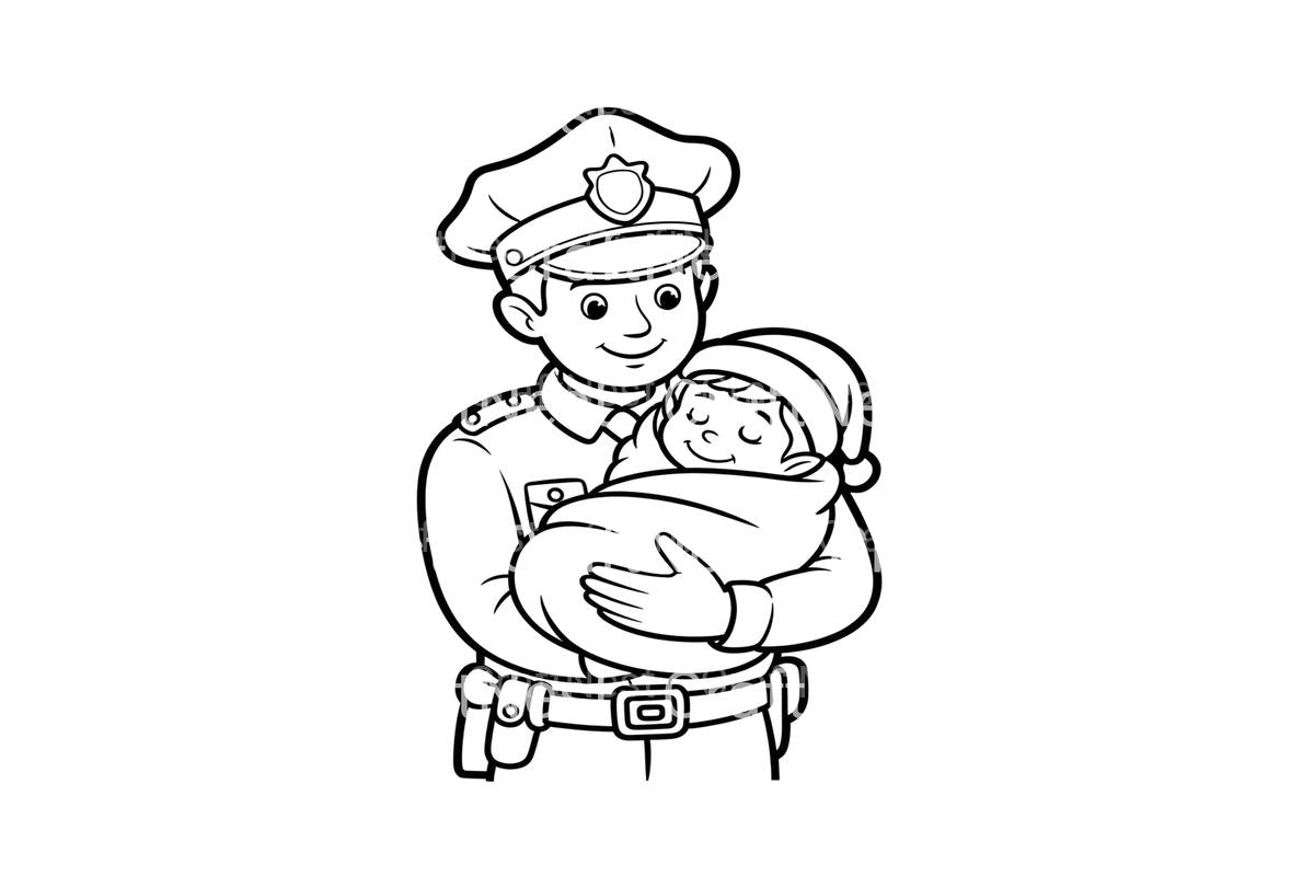 Police Officer with Baby Elf Coloring Books