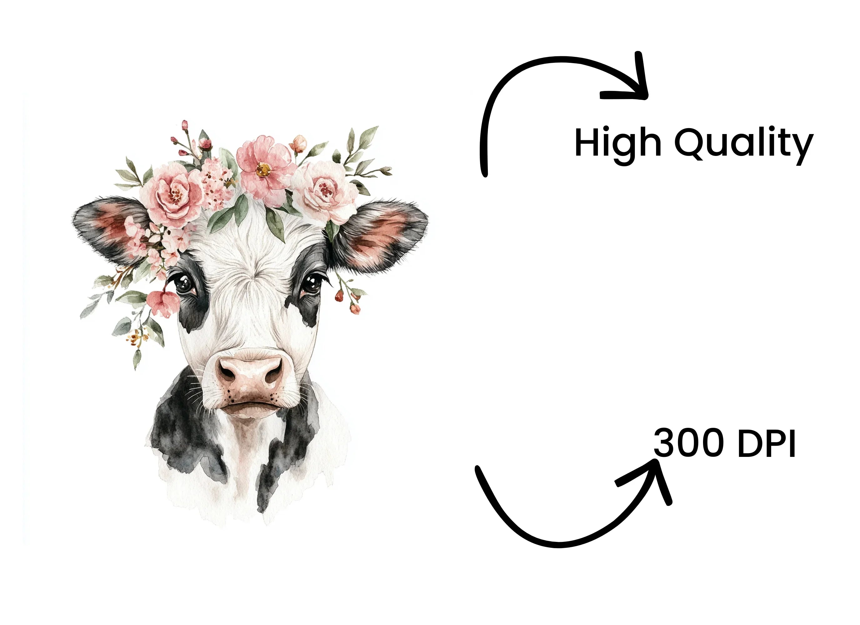 Cute Floral Cow Head Clipart Bundle
