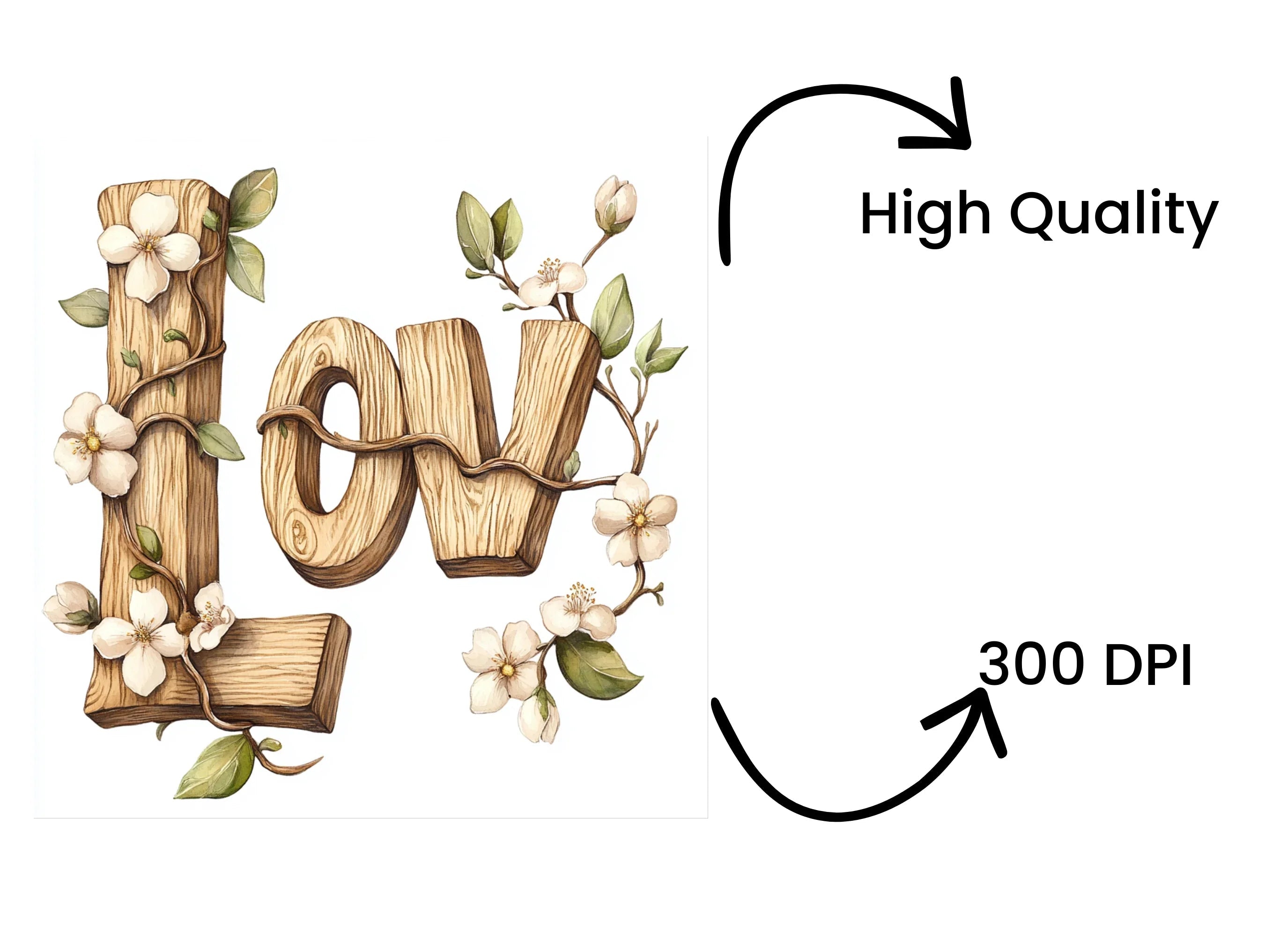 Wooden Love Letters Clipart Bundle