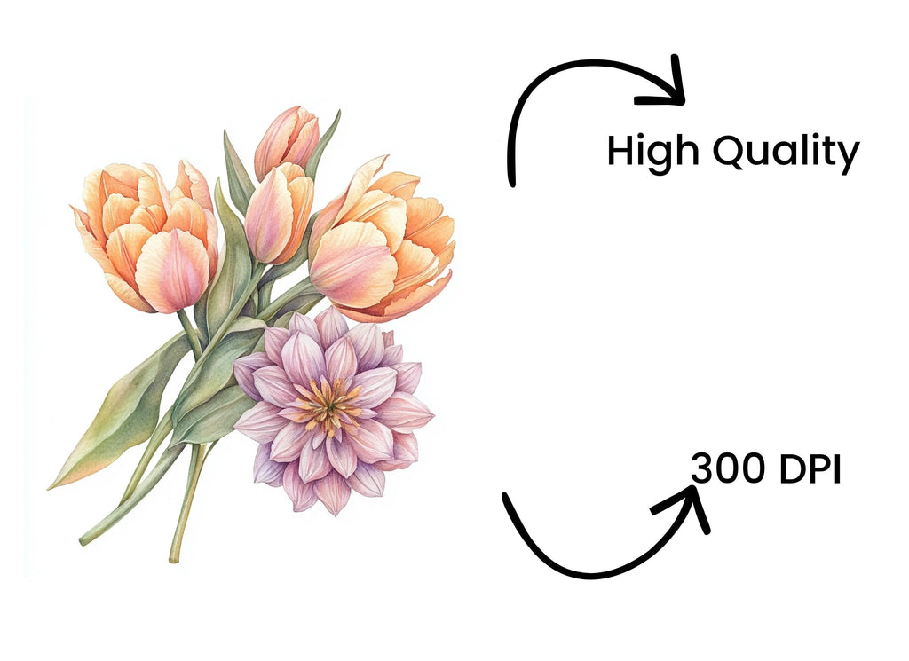 Spring Tulip Dahlia Bouquets Clipart Bundle