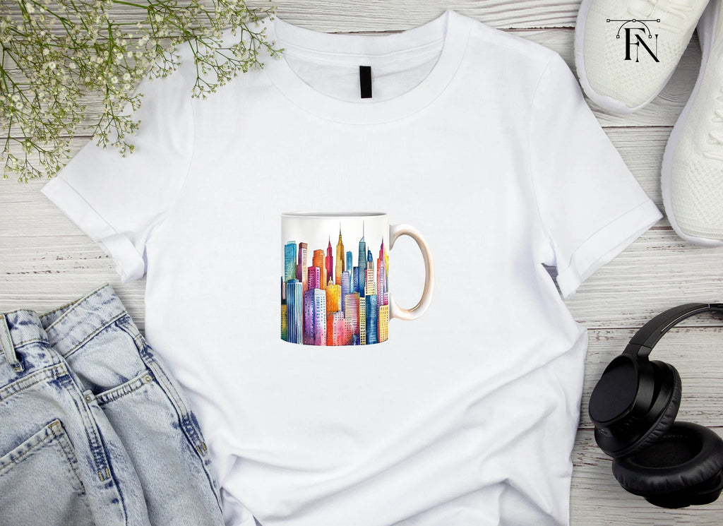 Colorful NYC Skyline Mugs Clipart Bundle