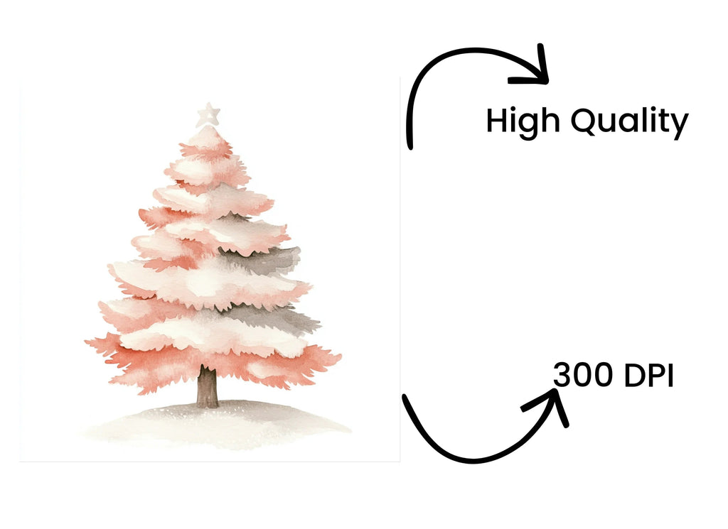 Pink Christmas Tree Clipart Bundle